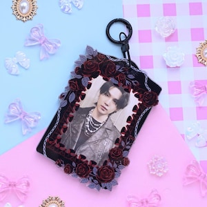 Gothic dark romance Double window photocard holder sakura flowers acrylic card kpop pc holder cardholder keychain Gift for fans pc