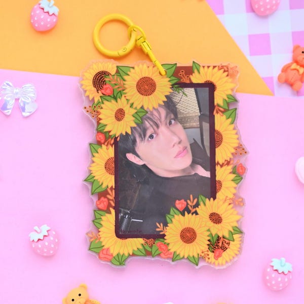 Portafoto a doppia finestra con fiori di ciliegio, portafoto in acrilico con motivo kpop, portachiavi, regalo per fan.