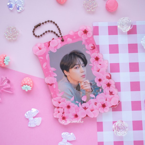 RIASSORTIMENTO aperto Porta PC a doppia finestra porta carte in acrilico con fiori di ciliegio porta carte kpop porta fotocard portachiavi Regalo per fan pc