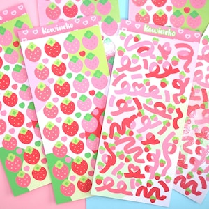 Rubans fraises Feuilles d'autocollants décos fraises Carnets déco