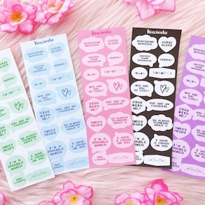 Hojas de pegatinas con forma de burbuja y texto vibrantes, para decorar, polcos, cargadores superiores, diario
