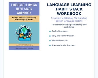 Sprachenlern-Gewohnheits-Stapel Arbeitsbuch | Druckbarer Studienplaner für ESL EFL Lerner | Täglicher Tracker und Ziele setzen
