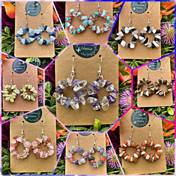 Gemstone Earrings | Hypoallergenic | Amethyst | Howlite | Quartz | White Coral | Rose Quartz | Citrine | Amazonite | Snow Flake Obsidian