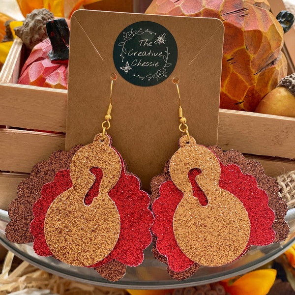 Faux Leather Fall Earrings | Hypoallergenic | Turkey Earrings | Pumpkin Spice | Thanksgiving | Hello Pumpkin | Leaves