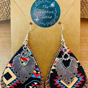 Western Feather Faux Leather Earrings | Hypoallergenic Metal