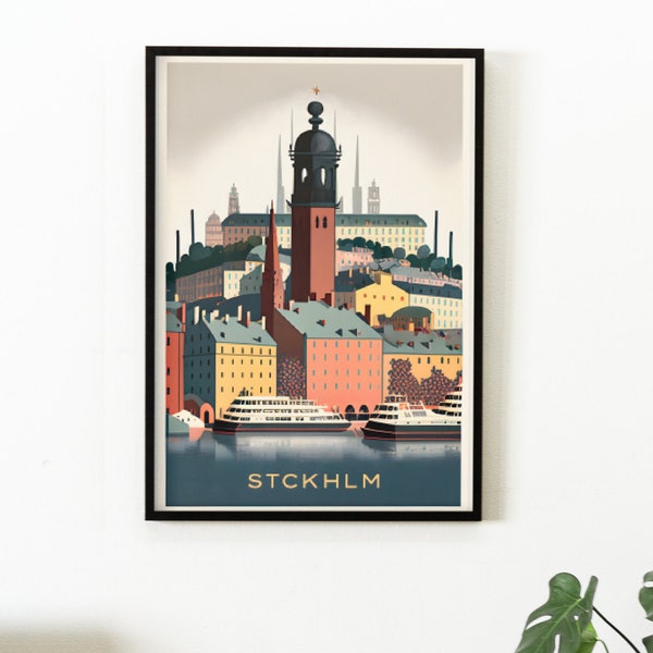 Printable wall art  - Stockholm cityscape iconic style (digital download), digital prints, stockholm art, scandinavian art, artful art