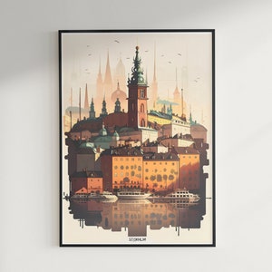 Arte de parede para impressão - paisagem urbana de Estocolmo (download digital) - arte da cidade, impressões digitais, arte artística