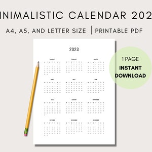 Minimalist Calendar | 2023 Calendar | Instant Download | Digital Calendar | Printable Calendar | Jan-Dec| Letter Size| A4, A5|