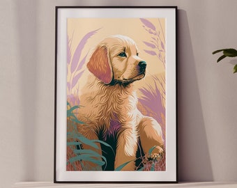 Golden Retriever Art Print, Golden Retriever Painting, Golden Retriever Puppies Poster, Pop Art, Pet Painting, Digital Download, Printable