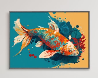 Japanese Koi Fish Print, Koi Wall Art, Printable Japanese Print, Fish Print, Koi Fish Painting, Fish Poster, Digital Download, Oriental Fish