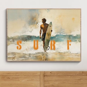 Coastal Print Surfing Poster, Vintage Surf Wall Art, Beachy Art, 70's Travel Poster, Retro Surfing | Printable Wall Art, Vacation Print