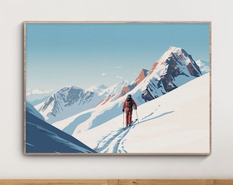 Backcountry Mountain Ski Poster, Vintage Ski Poster, Sports Poster, Retro Ski Poster, Alpine Ski, Downhill Ski Poster, Skiing Wall Art Decor