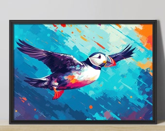 Arctic Puffin Print | Alaskan Puffin Poster Art | Wildlife Cabin Decor | Modern Chic | Digital Download