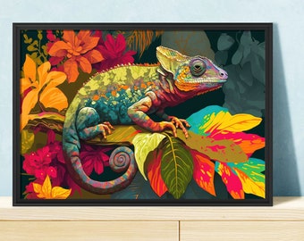 Colorful Chameleon Art Print, Chameleon Painting Wall Art Decor, Original Artwork, Jungle Animal Art, Modern Wall Hangings, Digital Download