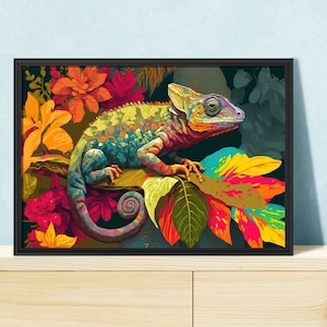 Colorful Chameleon Art Print, Chameleon Painting Wall Art Decor, Original Artwork, Jungle Animal Art, Modern Wall Hangings, Digital Download