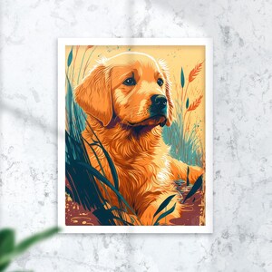 Golden Retriever Puppy, Cute Puppy Poster, Duck Hunting Decor, Pet Print Painting, Boys Room Wall Art, Nursery Art, Digital Download