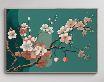 Sakura Japanese Cherry Blossom Poster, ADHD Friendly Prints, Home Art Deco Digital Printable, Neutral Botanical Pastel Artwork, Branch Tree