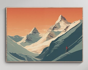 Ski Berg Kunstdruck, Vintage Ski Kunst, Französischer Skiort Druck, Klassisches Ski Poster Vintage Reiseplakat, DIGITALER DOWNLOAD, DRUCKBARE Wandkunst