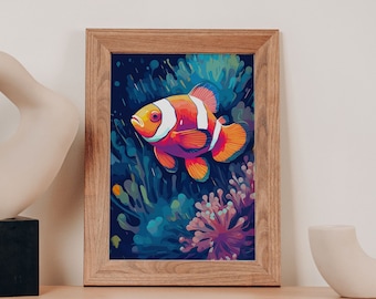 カクレクマノミのオリジナル水彩画、カクレクマノミのアートワーク