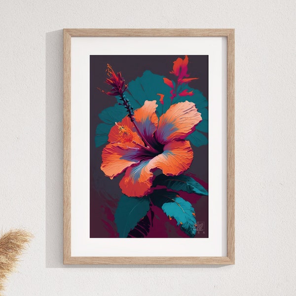 Hibiscus Aquarelle Art Print, Peinture de fleurs tropicales, Idées cadeaux de fleurs, Décorations murales d’Hibiscus hawaïen, Tirages d’art botanique