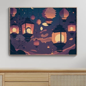 Japanese Paper Lantern Print, Western Interior Decor, Modern Oriental Wall Art,  Modern Chic Poster, Digital Printable, Chinese Lantern