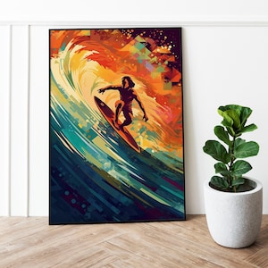 Abstract surf Art poster, Surfing Print, Vintage surf print, Retro surf poster, Surf prints, Vintage surf prints, California surfing Art