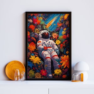 Astronaut Floral Art Print, Astronaut in Flowers, Nasa Astronaut Poster art, Space Wall art, Astronaut Living Room Decor, Digital Download