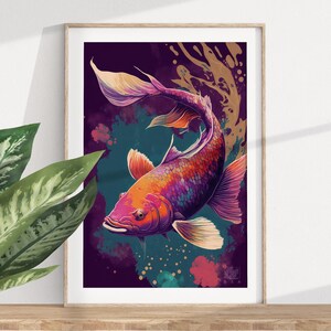 Japanese Koi Fish Art Print | Japanese Artwork, Digital Download, Oriental Illustration, Japanese Wall Art, Oriental Wall Hanging, Boho Deco