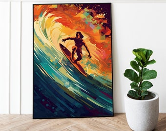 Abstract surf Art poster, Surfing Print, Vintage surf print, Retro surf poster, Surf prints, Vintage surf prints, California surfing Art