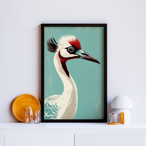 Japanese Crane Art Print, Japanese Wildlife Poster, Oriental Crane Painting, Vintage Japanese Art, Japanese Crane, ADHD-Friendly Wall Art