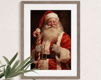 Vintage Christmas Wall Art Santa Candy Cane Printable Christmas Poster Cottagecore Decor Candy Cane Christmas Decor Winter Print Digital