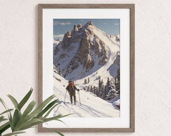 Backcountry Mountain Ski Poster, Vintage Landscape Skiing Print, Classic Ski Artwork, Winter Wall Art, Instant Download, Snow Skiing Art
