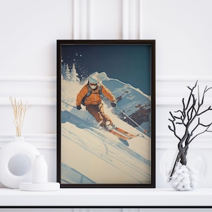 Vintage Mountain Ski Poster, Winter Poster Art, Swiss Ski Print, French Wall Art, Retro Wall Decor, Downhill Skiing Winter Art, 1970&#39;s Ski