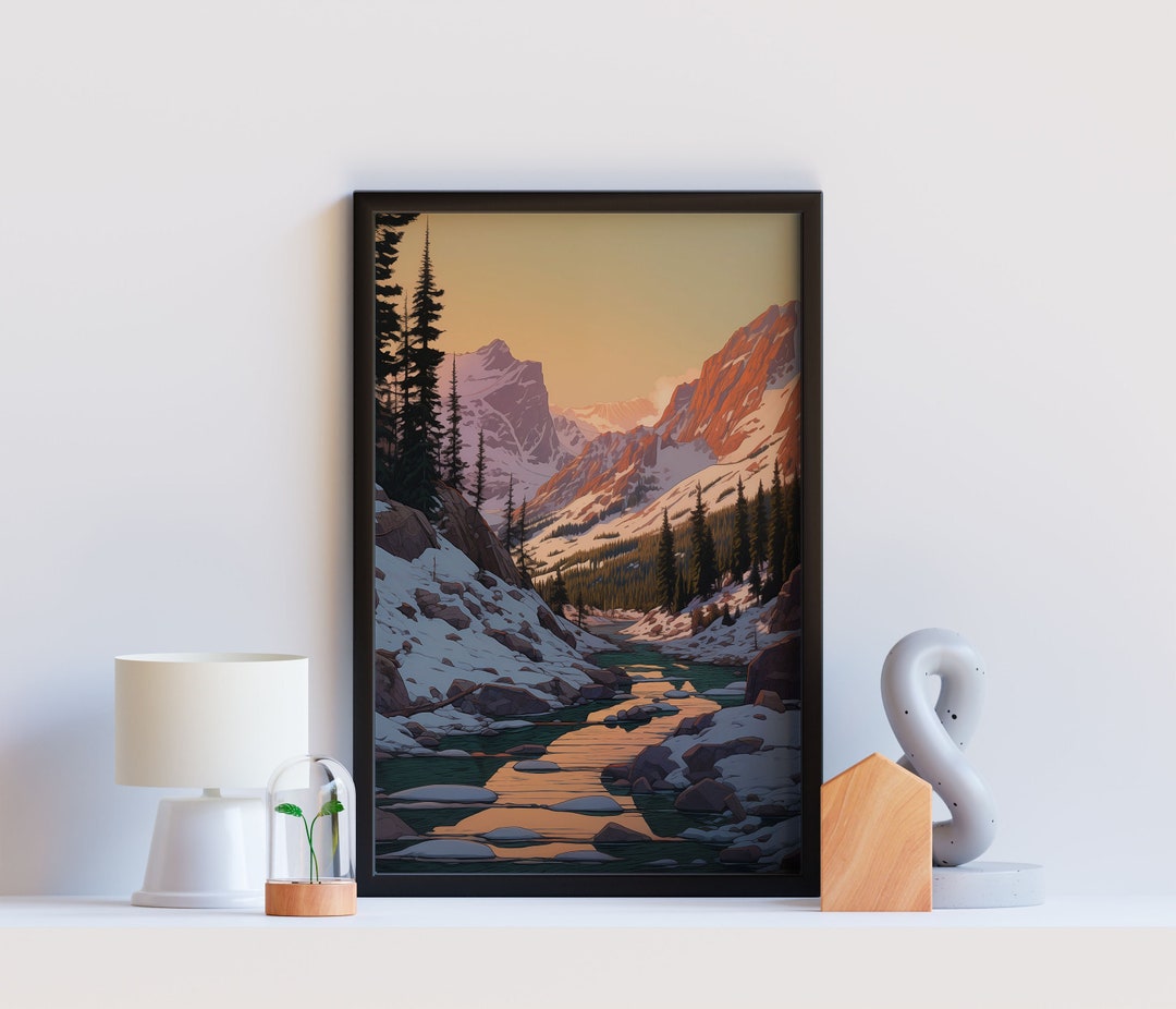 Winter Mountain Landscape | Cabin Art Print | Winter Decor Montana ...