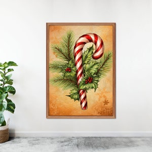 Rustic Christmas Poster Art Candy Cane Christmas Decor Christmas Decor Vintage Christmas Print Candy Cane Holiday Winter Digital Download