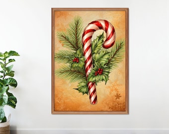 Rustic Christmas Poster Art Candy Cane Christmas Decor Christmas Decor Vintage Christmas Print Candy Cane Holiday Winter Digital Download