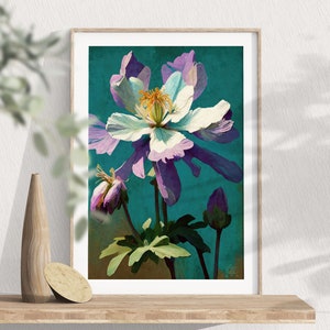 Columbine Flower Art Print, Colorado State Flower Art, Flower Wall Art, Nature Decor, Colorado Home Decor, Kitchen Wall Art, Floral Art