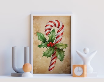 Rustic Christmas Wall Art Candy Cane Christmas Decor Christmas Decor Vintage Christmas Print Candy Cane Holiday Winter Digital Download