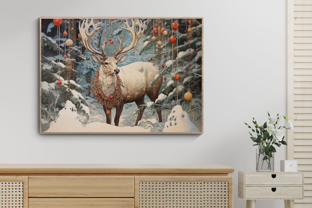 Christmas Reindeer Print, Christmas Decoration, Winter Christmas Wall Art, Vintage Reindeer