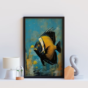 Königin Kaiserfisch Ozean Kunst, Aquarell Malerei Unterwasser Riff, tropische Fische Wandkunst, Buntstift Kunst, digitaler Download, Küsten Haus Kunst