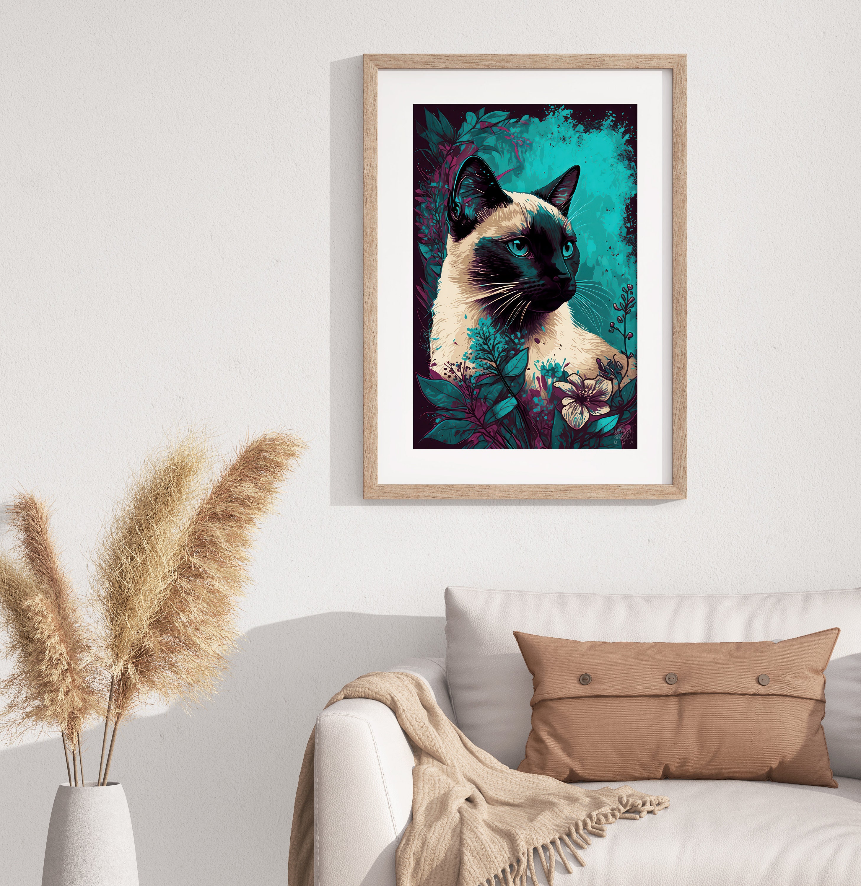 シャム猫のアートプリント、水彩画のシャム猫のギフト、手作りの猫の