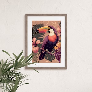 Toucan Wall Art Print, Tropical Bird Art Poster, Bright and Colorful, Tropical Bird, Tropical Vibes, Coastal Rainforest Decor, Airbnb Decor