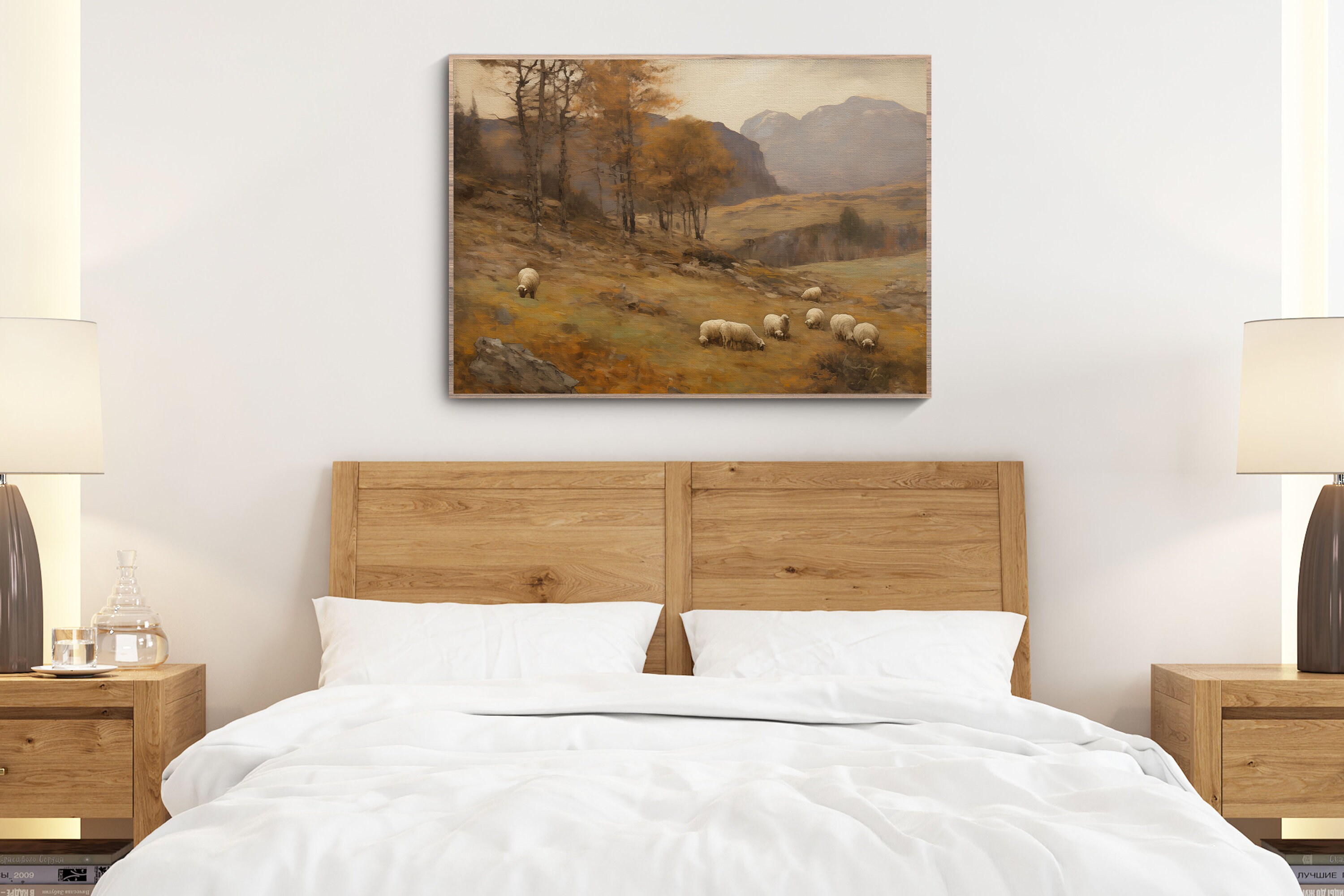 Vintage Farm Fine Art Print, European Landscape, Sheep Grazing, Rural ...