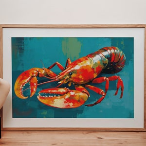 Lobster Kitchen Art Poster, Lobster Oil Painting Print, Italian Kitchen Artwork Print, Coastal Art Decor Digital Printable, Nautical Lobster