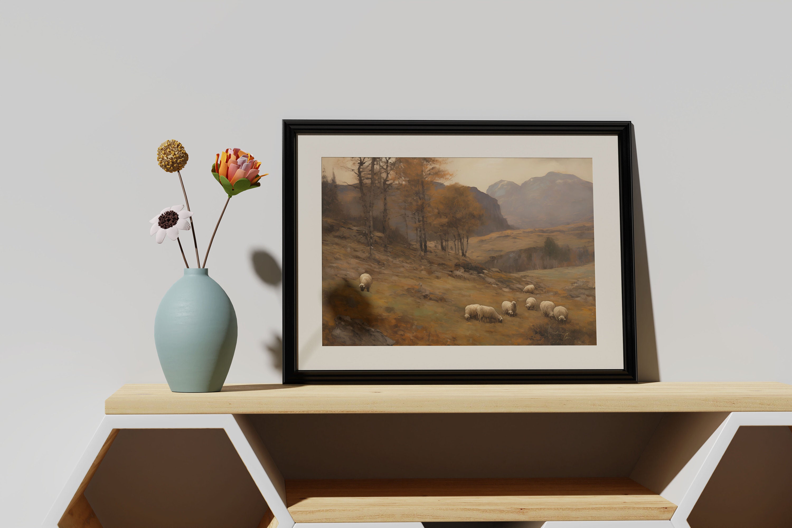 Vintage Farm Fine Art Print, European Landscape, Sheep Grazing, Rural ...