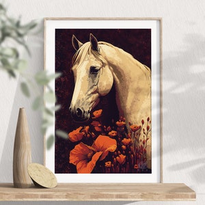 Wild White Horse Print, Large Horse Wall Decor, Horse Gifts, Equestrian Gift, Southern Decor, Texas Gift, Farmhouse Decor, Stallion Floral