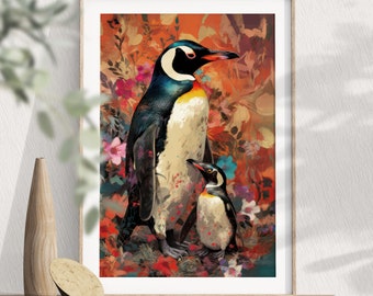 Schattige pinguïns print, badkamer print, pinguïn schilderij, grappige dieren kunst, grappige pinguïn print, pinguïn bloemsierkunst, decor van de kinderkamer