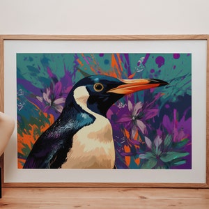 Purple Penguin Floral Print | Jungle Penguin Poster Art | Wildlife Nursery Decor | Modern Chic | Digital Printable