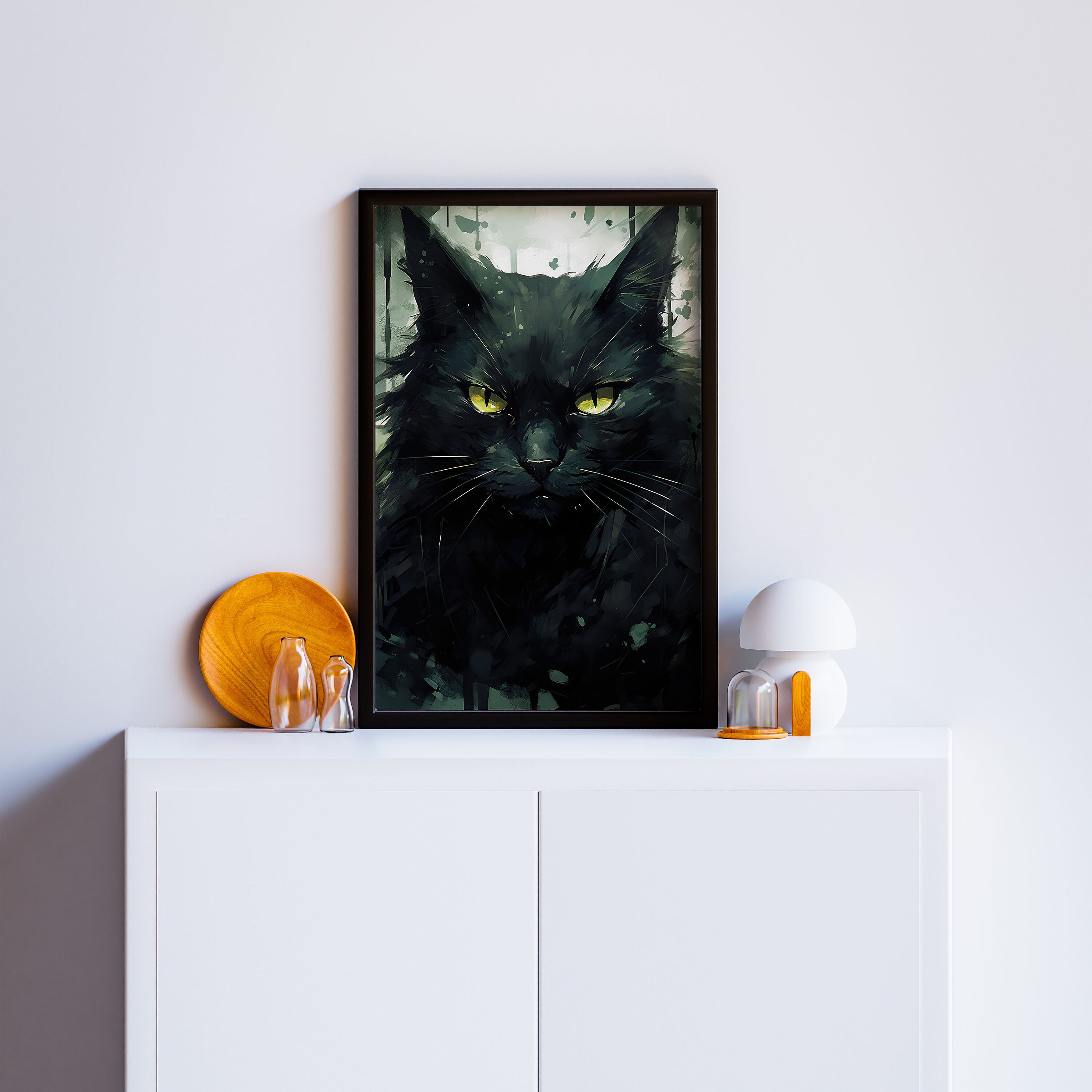 Black Cat Art Print, Dark Cat Wall Decor, Moody Cottagecore Wall Art ...