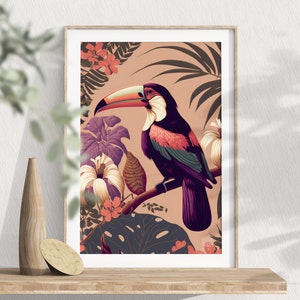 Toucan Bird Art Print, Vintage Tropical Bird Illustration, Toucan Wall Art Print, Digital Download Art, Jungle Bird Poster, Printable Art